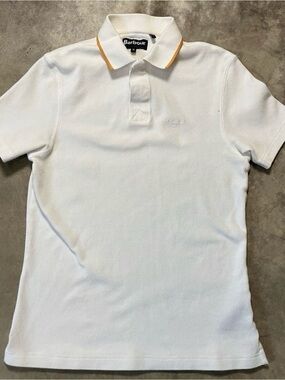 Barbour Cotton Pique Mens Size Small - Medium White Polo Short Sleeve‎